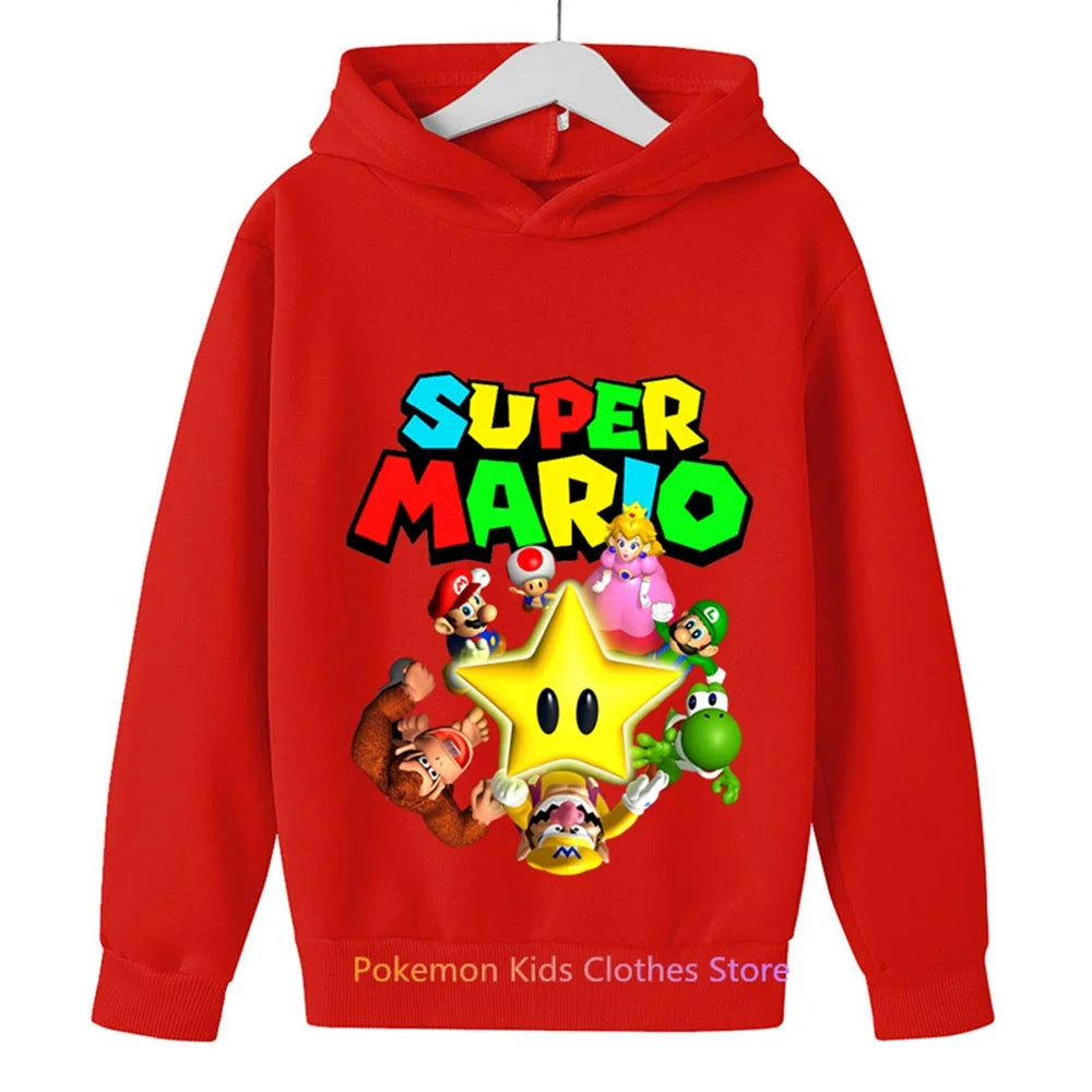 Children Super Mario Bros Hoodie Kids Sweashirt Boys Long Sleeve Game Clothes Harajuku Baby Cartoon Spring Autumn Tops