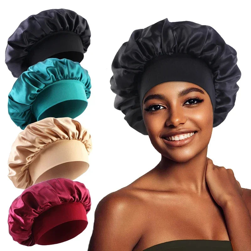 Satin Wide-Brim Sleep Bonnet – Silky Nightcap Hair Wrap with Soft Elastic Band — view 3 of beauty & personal care