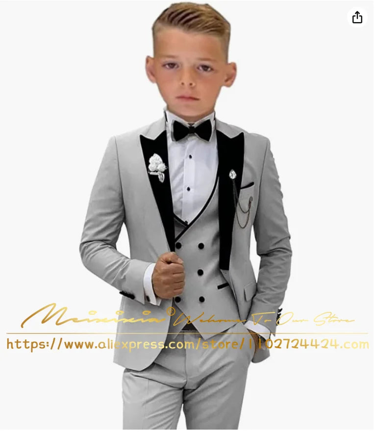 White Boys Kids Suits Flower Wedding Tuxedo Formal Jacket Vest Pants 3 Piece Set 2-16 Custom Sizes Clothes Child Blazer