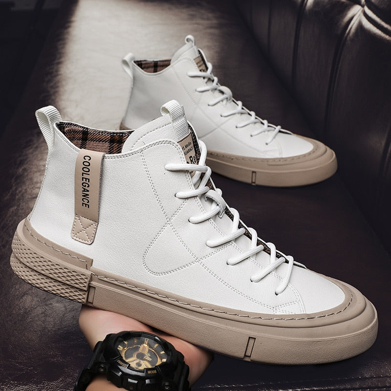 Mens Casual Shoes Luxury Brand High Top Leather Men's Shoes