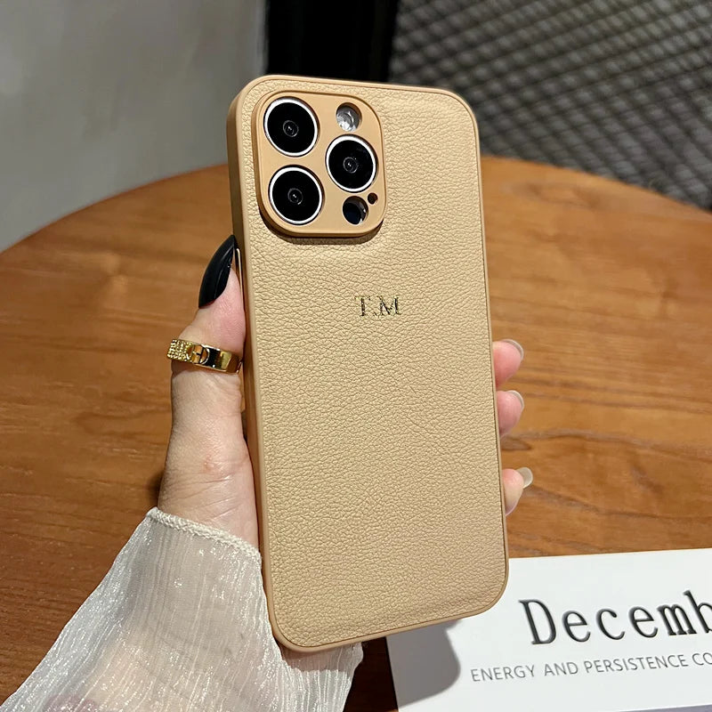 Personalized Gold Initial Leather Case for iPhone 11–17 Pro Max Custom Name — view 16 of phone cases