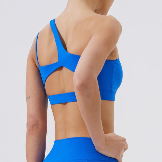 One-Shoulder Push-Up Sports Bra — Shockproof Breathable Gym Yoga Running Vest — view 1 of sports bras
