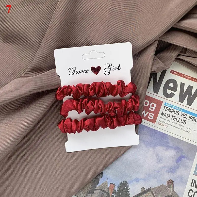 Satin Candy-Color Rubber Hair Tie Set - 3pc Summer Hair Bands