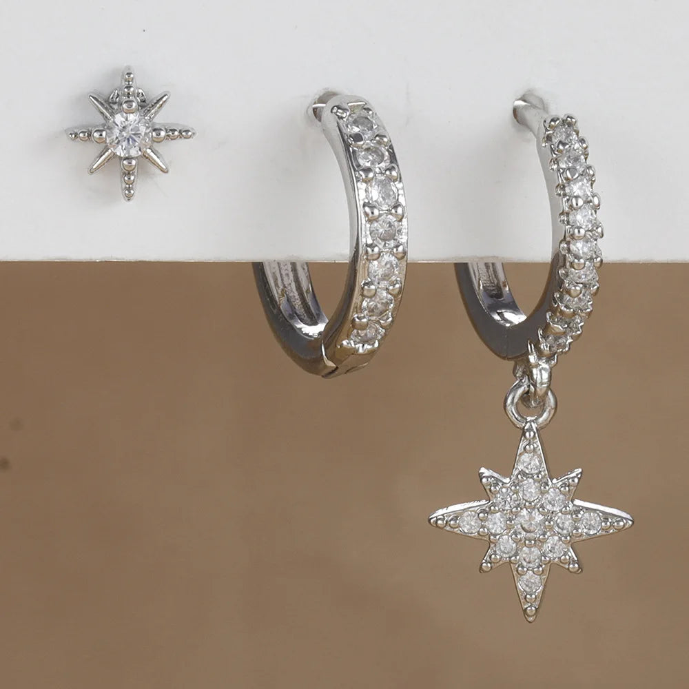Women's 3pc Star Drop Earrings Set — 18K Gold Plated Round Dangle Jewelry — view 11 of jewelry