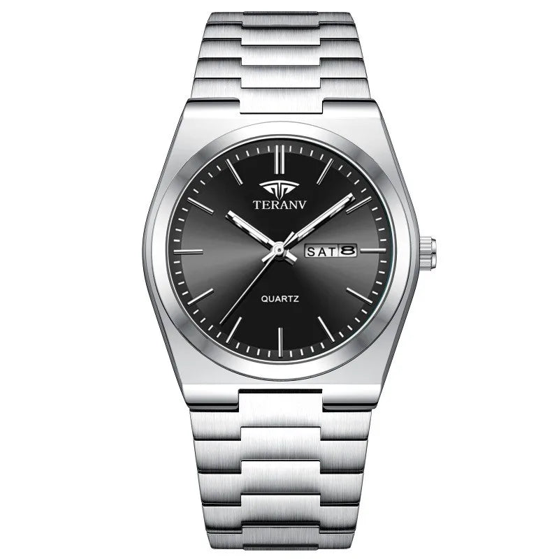 Men's Slim Stainless Steel Calendar Watch — Fashion Quartz Wristwatch — view 4 of watches