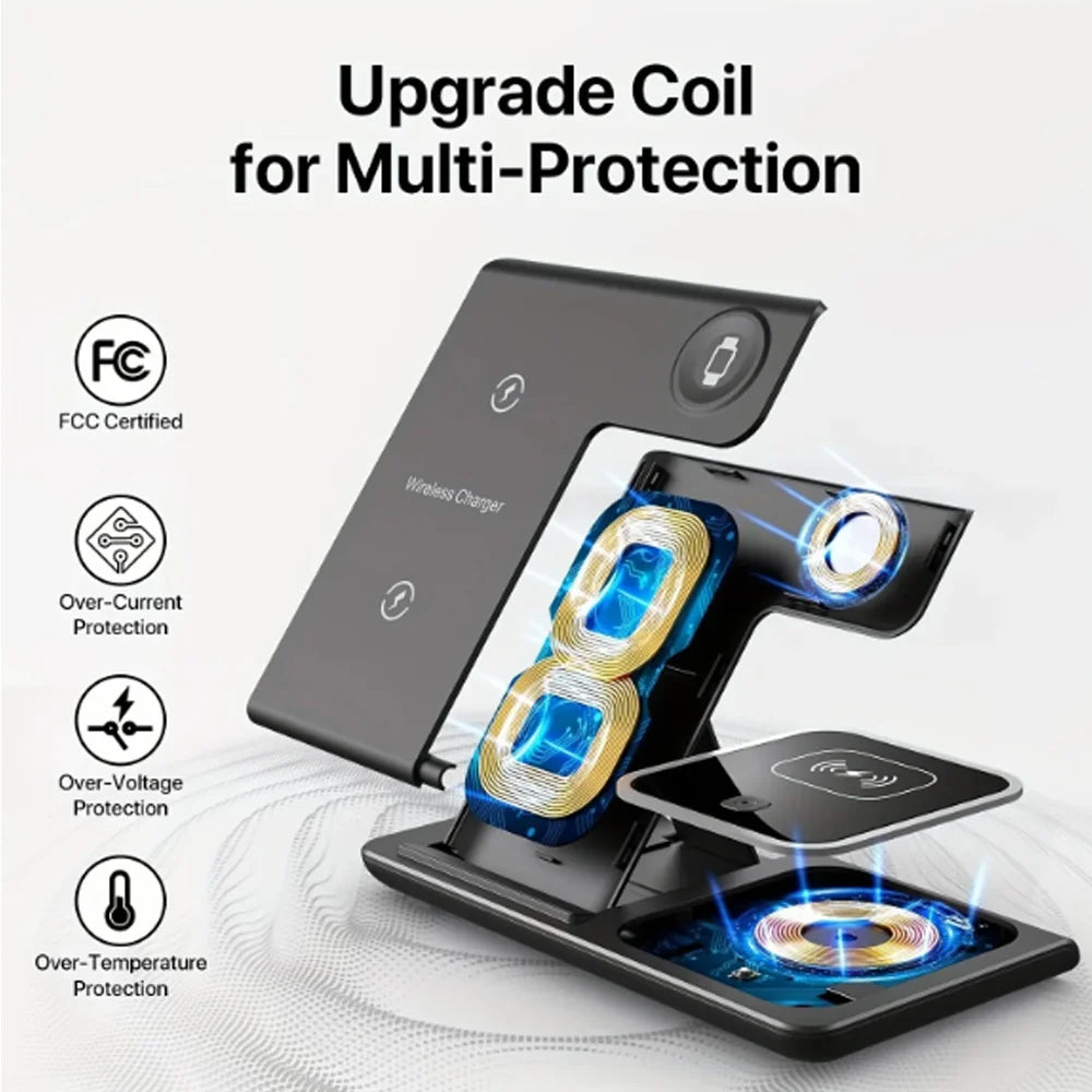 15W fast charging 3-in-1 foldable wireless charger bracket — view 4 of electronics & gadgets