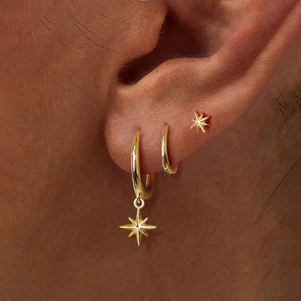 Women's 3pc Star Drop Earrings Set — 18K Gold Plated Round Dangle Jewelry — view 1 of jewelry