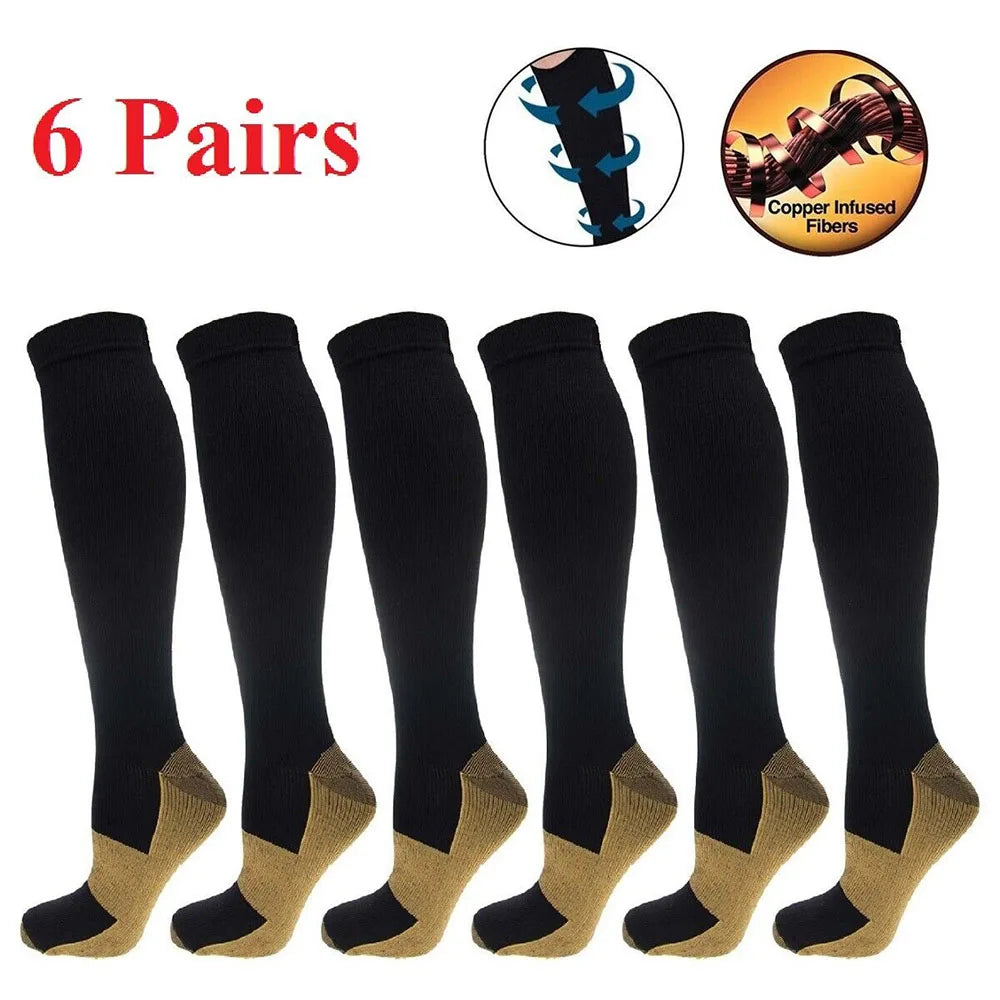 6-Pair Copper Compression Socks Bundle — 20–30 mmHg Graduated Pair Set — view 1 of braces & support