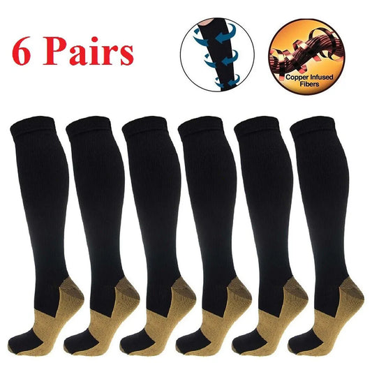 6-Pair Copper Compression Socks Bundle — 20–30 mmHg Graduated Pair Set