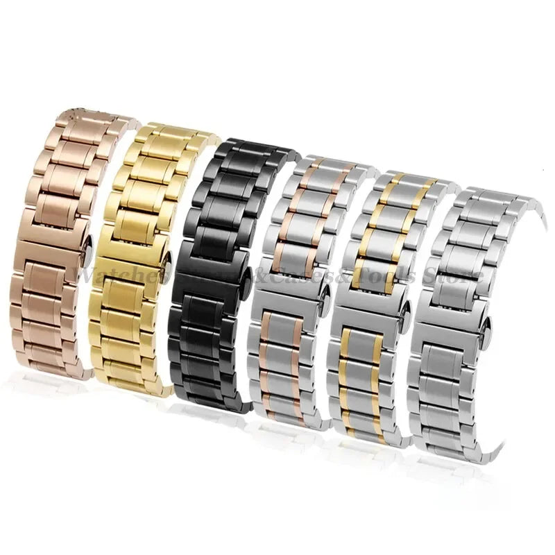 Curved-End Stainless Steel Watch Strap — Universal 12/13/14/15/16/17/18/19/20/21/22mm Band — view 2 of watch straps