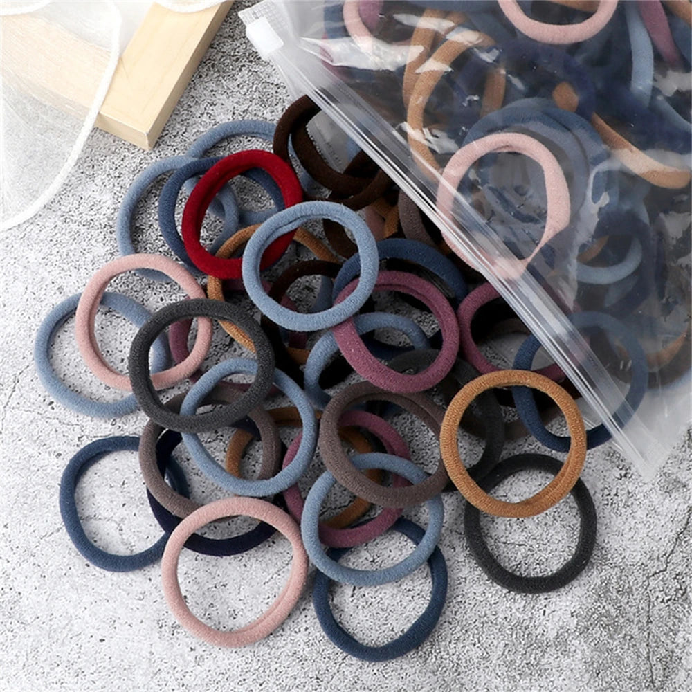 Black Elastic Hair Tie Set - 50pc No-Damage Hair Bands for Women