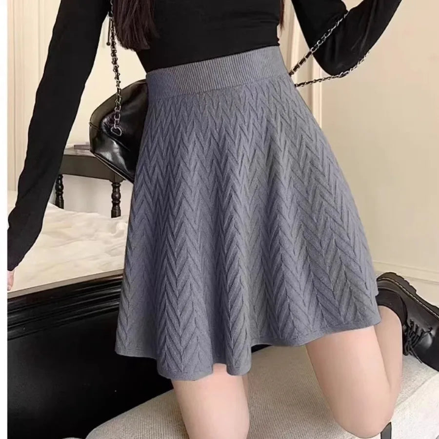 Korean Soft-Girl Knit Skirt — Pear-Shape Flattering Midi — back view