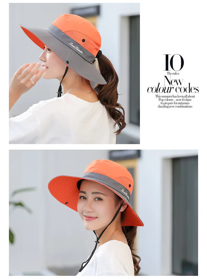 Child-Parents Fishing Hat Girls Outdoor UV Protection Bucket Hat Women's Panama Summer Wide Brim Bob Hiking Sun Hat for Woman