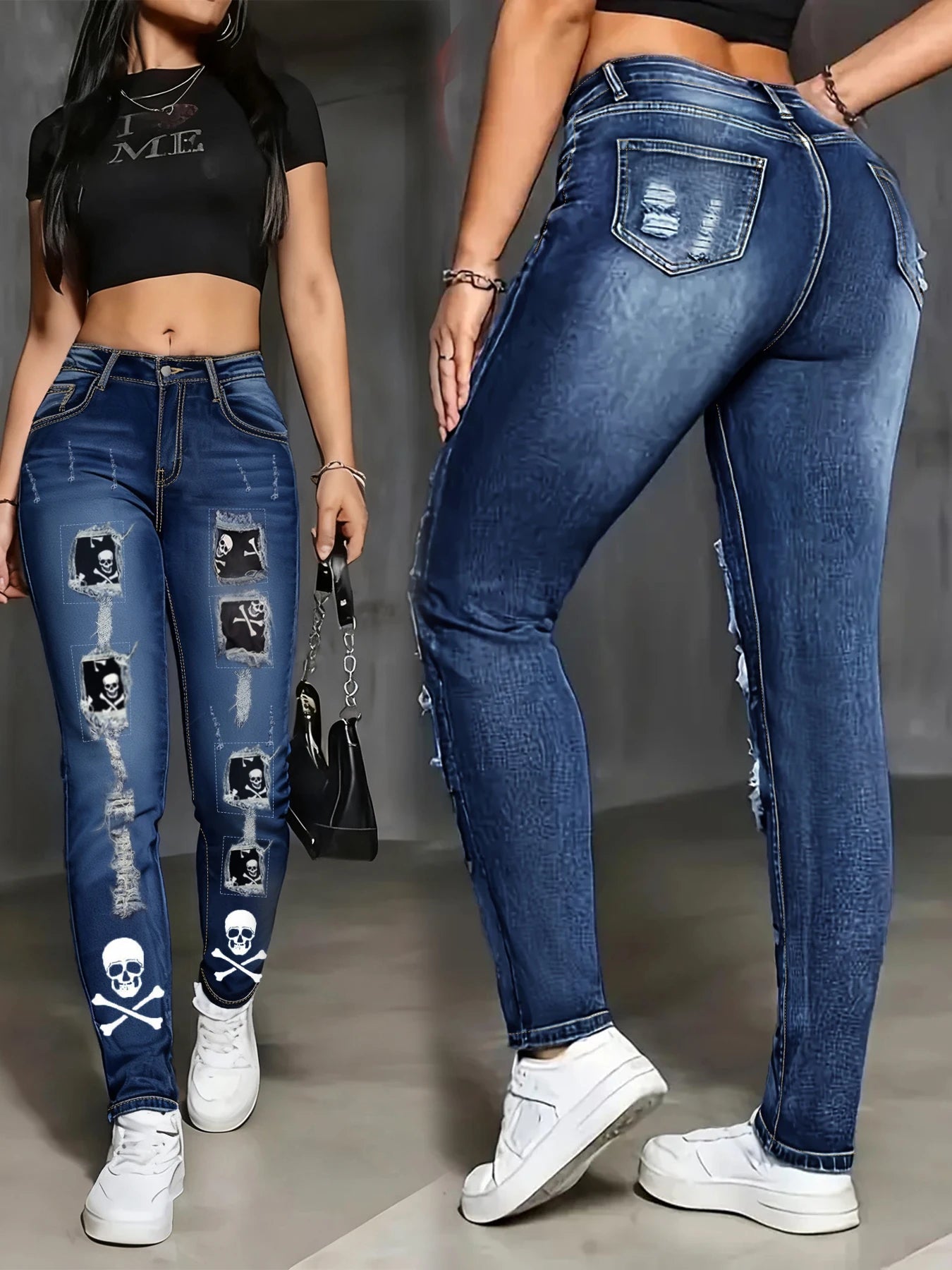 Plus-Size Dark-Wash Floral Embroidered Flare Jeans — Mid-Rise Slim Wide-Leg Denim — front view