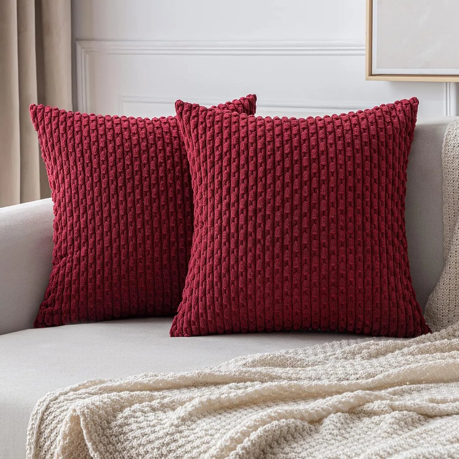 Spring Corduroy Throw Pillow Cover &mdash; 20&times;20 in Farmhouse Boho Striped Cushion Case — view 12 of cushion covers & pillow cases