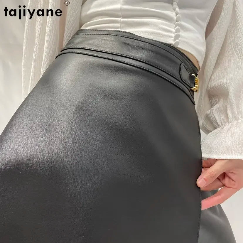 Tajiyane Real Sheepskin Skirts for Women 2023 Genuine Leather Skirt Women's Clothing High Waist Wrap Skirt Short Black Skirts