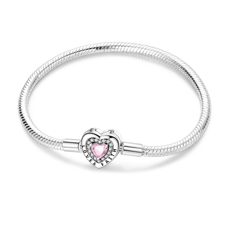 Pearl & Heart Charm Sterling Silver Bracelet 17-20cm — 925 DIY Fit Beads