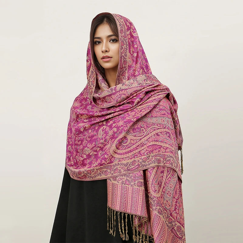 Bohemia Hijab Scarf Pashmina — Cashmere Modest-Fashion Long Shawl, Boho Print Head Wrap — view 4 of scarves & wraps