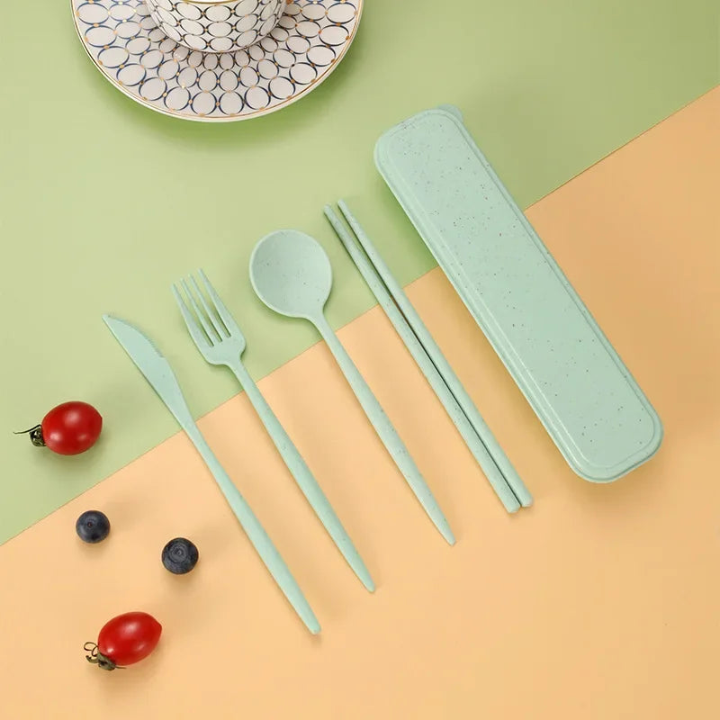 Wheat Straw Portable Cutlery Set &mdash; 4-Piece Reusable Chopstick, Fork, Knife &amp; Spoon — view 8 of dining & tableware