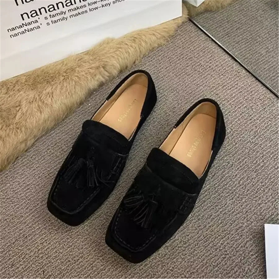 Flats & Ballet — Fringed Square-Toe Ballet Flats, Comfort Walking Driving Loafers — view 8 of flats & ballet