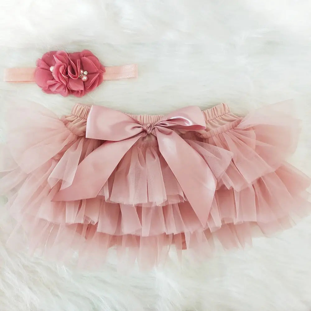 Baby Cotton Chiffon Ruffle Bloomers - Newborn Diaper Cover with Bow — view 1 of baby bottoms