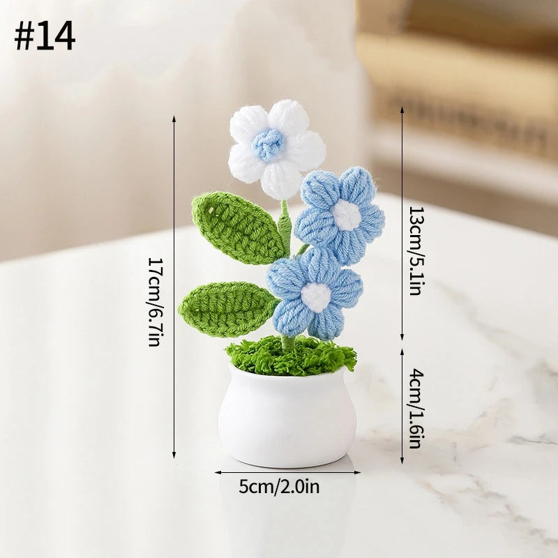 Home Decor Handmade Crochet Potted Plant — Cute Mini Faux Flower for Car, Desk & Office