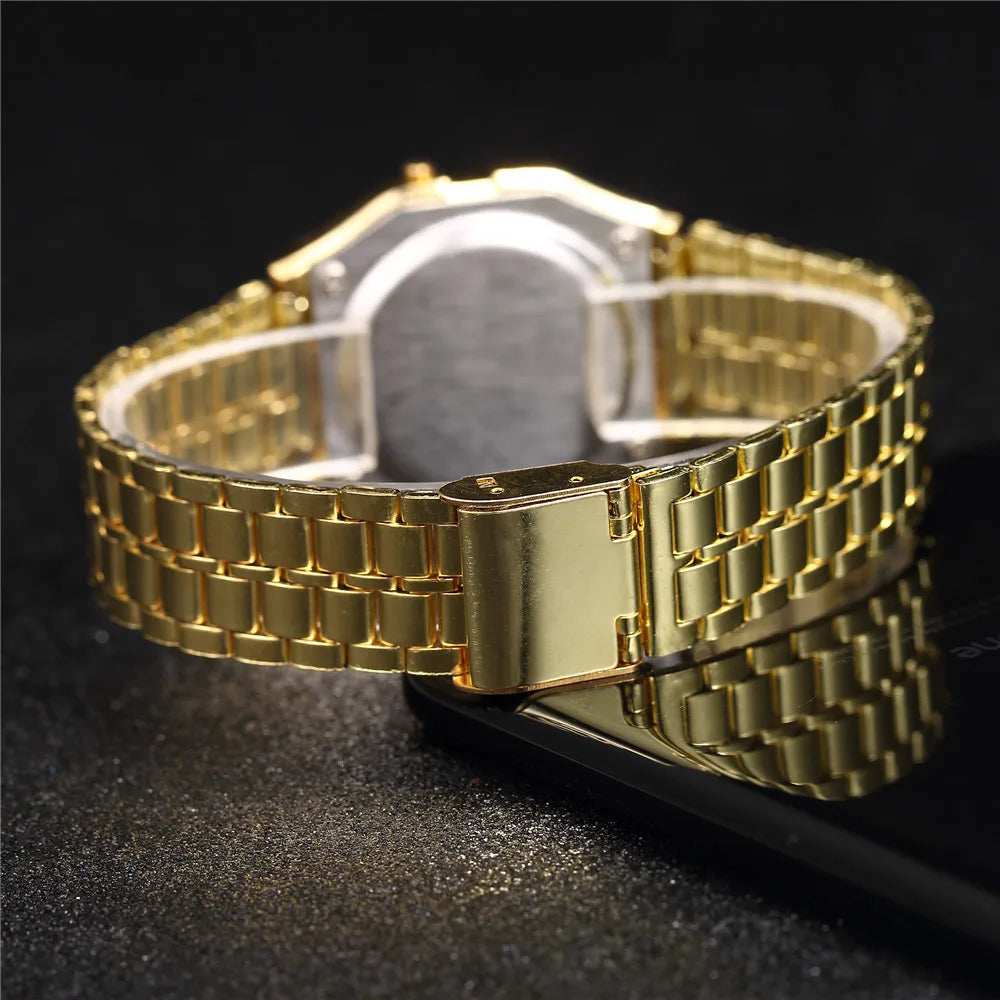 Men's digital LED multifunction sports watch with gold stainless steel bracelet — view 5