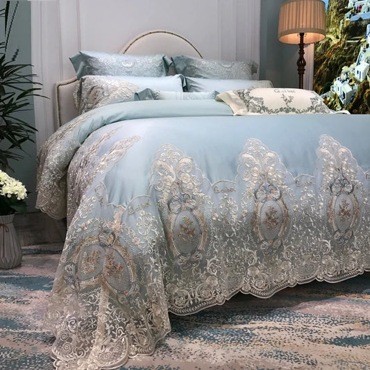 High Precision Brocade Cotton Luxury Princess Wedding lace Bedding Set Bed Sheets High-end Duvet Cover Set for Wedding Gift