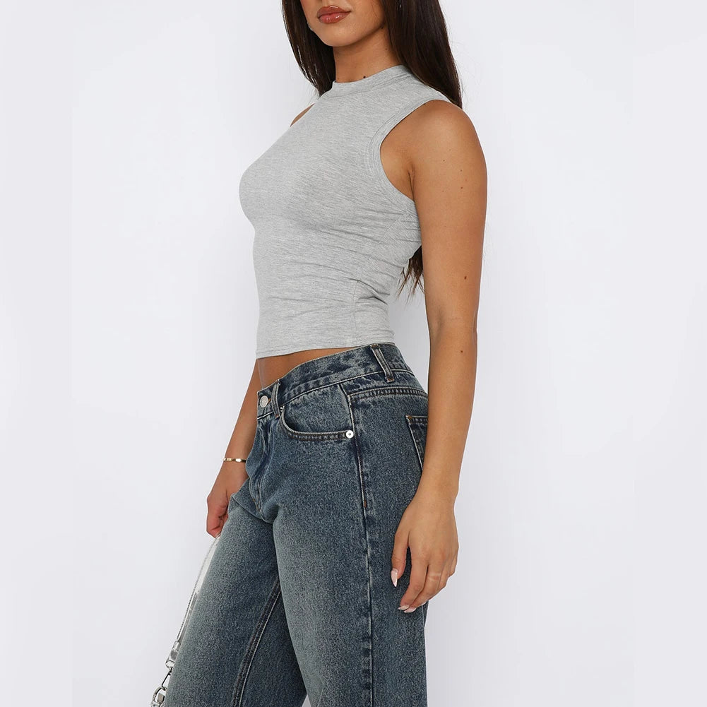 Crew-Neck Crop Tank Top — Slim-Fit Y2K Sleeveless Solid Vest for Women — view 5 of tanks & camisoles