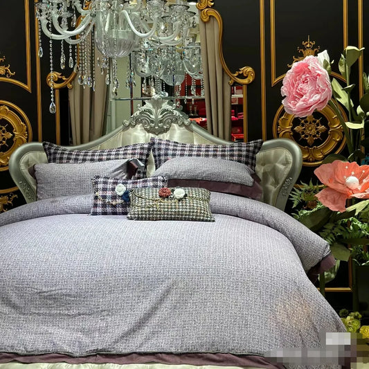 Brand New High end Thicken Cotton Elegant Bedding Set Checkered Four Piece Duvet Cover Bed Sheet Pillow Covers