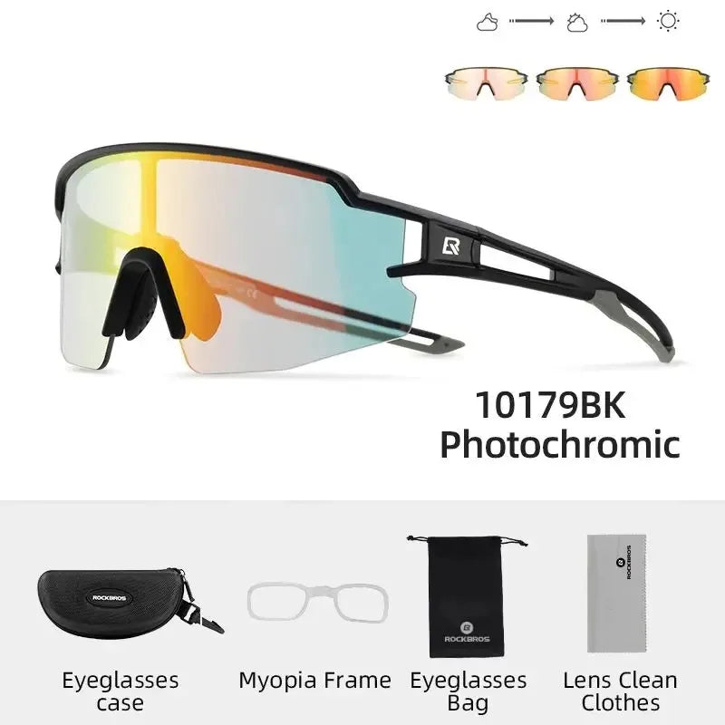 ROCKBROS Cycling Sunglasses Photochromic Eye-Protecting — Adaptive Windproof Bicycle Outdoor Goggles