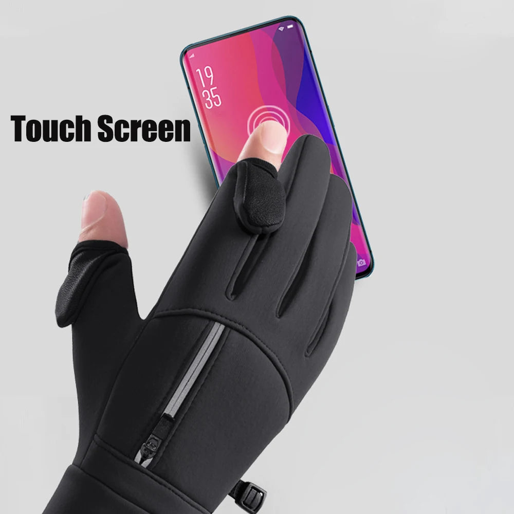 Winter Flip-Over Two-Finger Gloves — Windproof Touchscreen Cycling Ski Fishing Gloves — view 4 of gloves