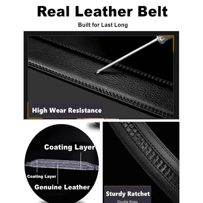 Belts Genuine Leather Men's Automatic Ratchet Buckle Belt — Black & Brown — view 4 of belts