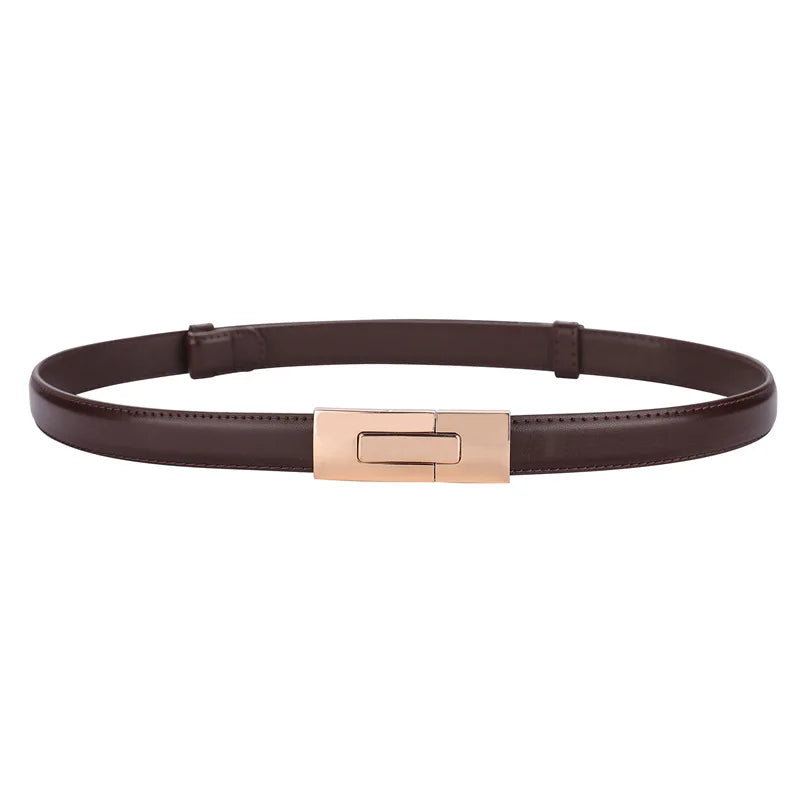 Belts Genuine Leather Women's 1.8cm Slim Belt — Gold Lock Buckle — view 9 of belts