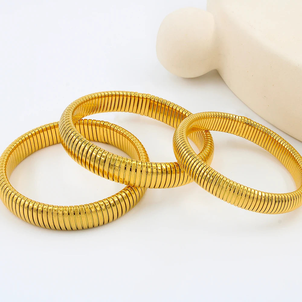 Women's 304L Steel Elastic Bracelet — 18K Gold Plated Chunky Punk Bangle Jewelry — view 5 of jewelry
