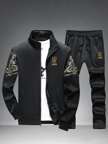 Men&rsquo;s Embroidered Stand-Collar Sports Suit &mdash; Cardigan Jacket + Straight-Leg Pants 2-Piece — view 1 of tracksuits