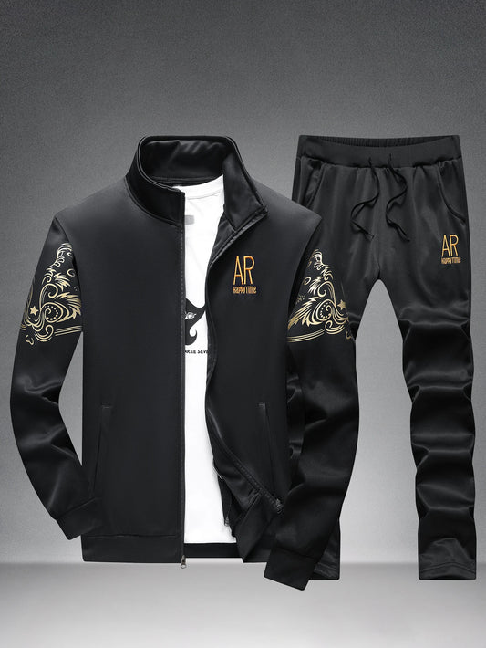 Men&rsquo;s Embroidered Stand-Collar Sports Suit &mdash; Cardigan Jacket + Straight-Leg Pants 2-Piece — view 1 of tracksuits