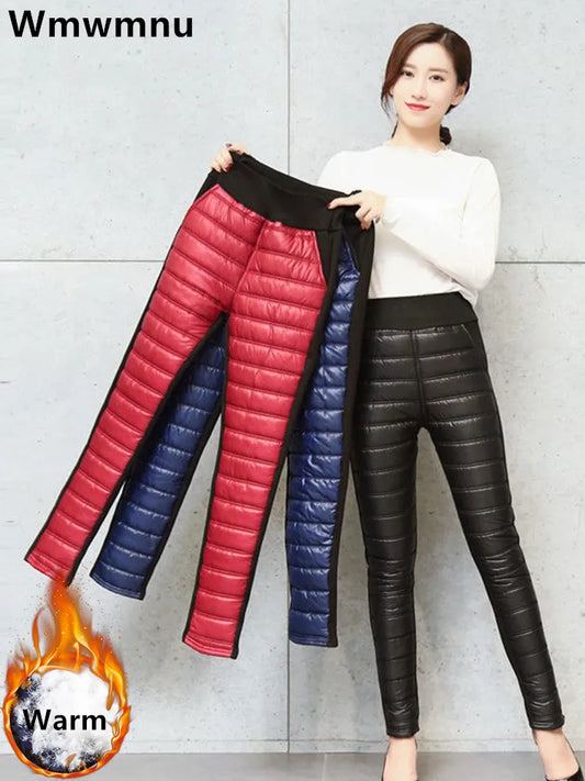 Winter Thicken Warm Pencil Pants Casual High Waist Down Cotton Pantalones Women Big Size 4xl Slim Velvet