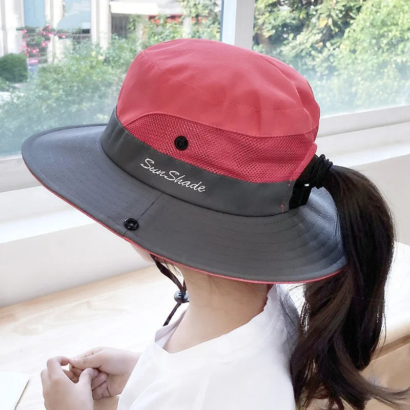 Child-Parents Fishing Hat Girls Outdoor UV Protection Bucket Hat Women's Panama Summer Wide Brim Bob Hiking Sun Hat for Woman