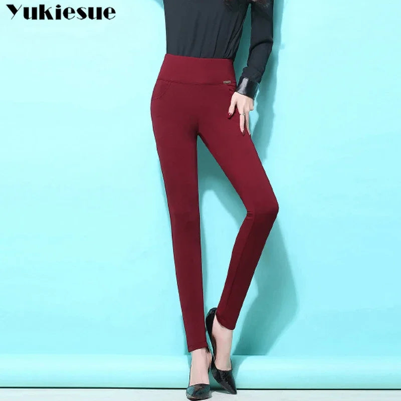 S-6XL winter warm 2024 high Elastic Waist Casual stretch Skinny Pencil Pants Women