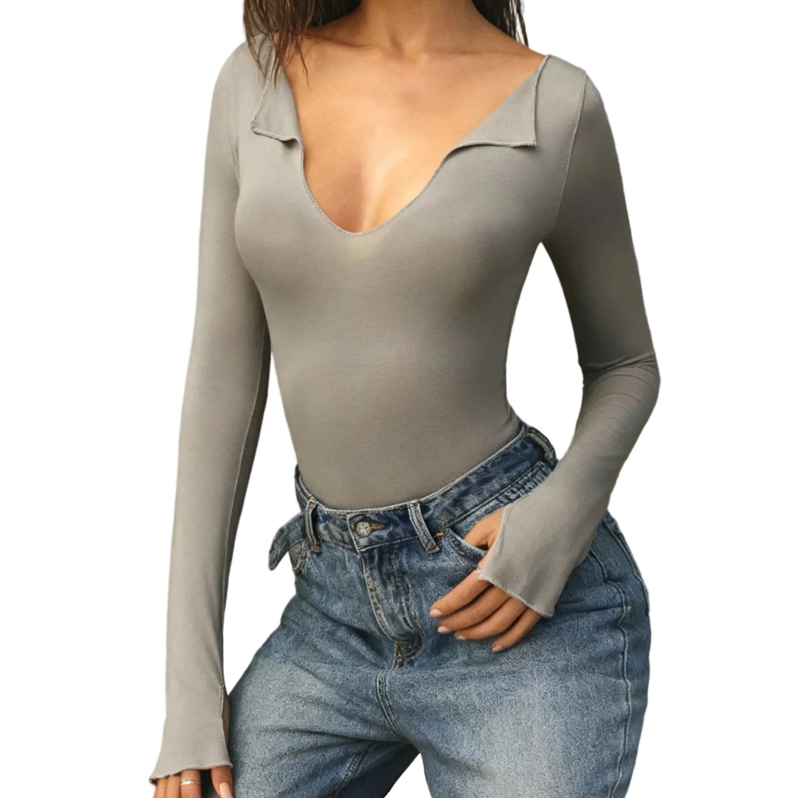Women’s V-Neck Long-Sleeve Base Layer — Fitted Yoga & Gym Top — view 7 of sports & fitness
