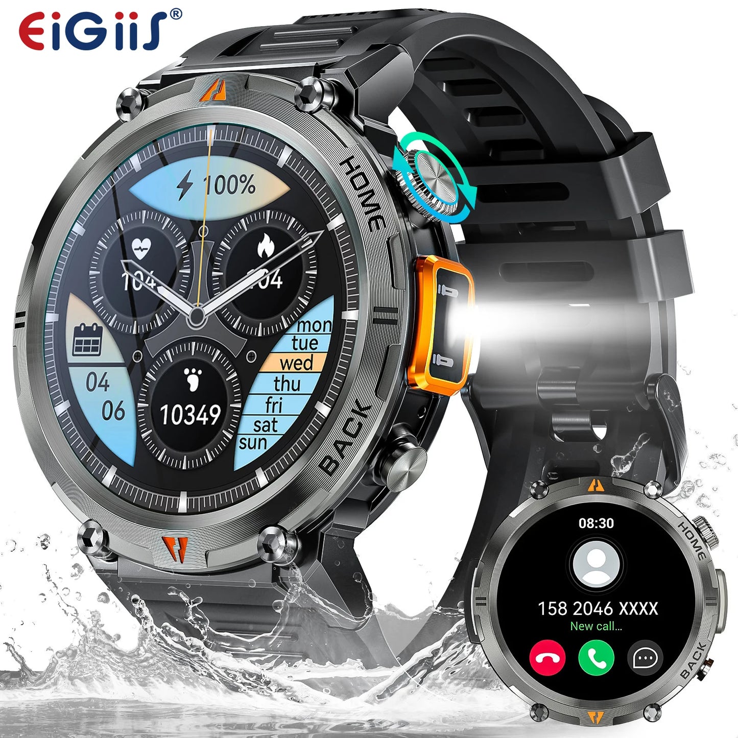 EIGIIS KE3 2025 New Bluetooth Call smartwatch for men Full Touch Screen With Health Monitor heart rate Flashlight Smart watch — view 1 of product