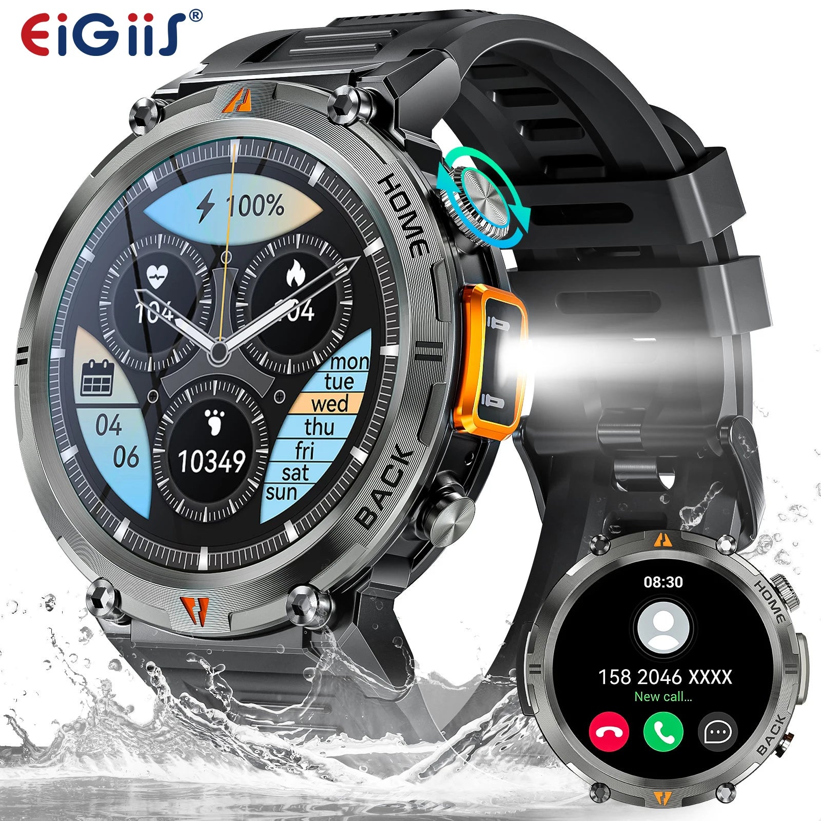EIGIIS KE3 2025 New Bluetooth Call smartwatch for men Full Touch Screen With Health Monitor heart rate Flashlight Smart watch — view 1 of product