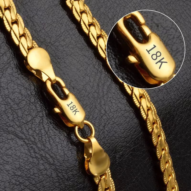 Unisex 18K Gold & 925 Sterling Silver Sideways Necklace — 6mm Fashion Chain Jewelry