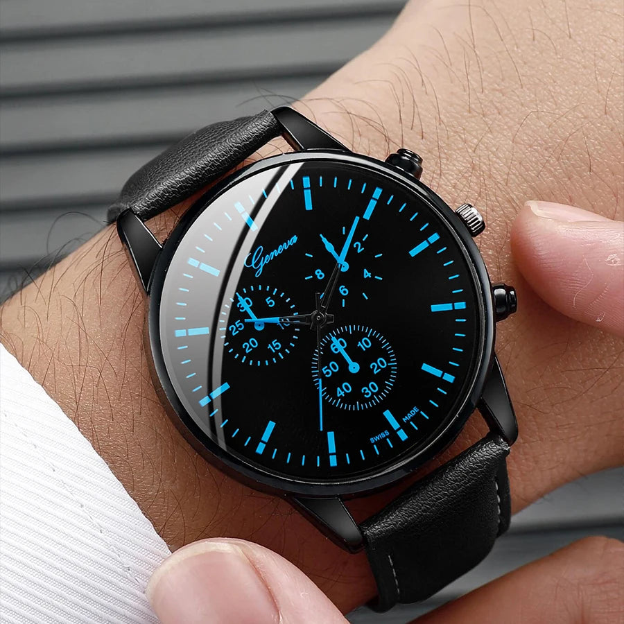 Men's 3pc Business Watch Gift Set — Leather Quartz Wristwatch, Necklace & Bracelet — view 2 of watches