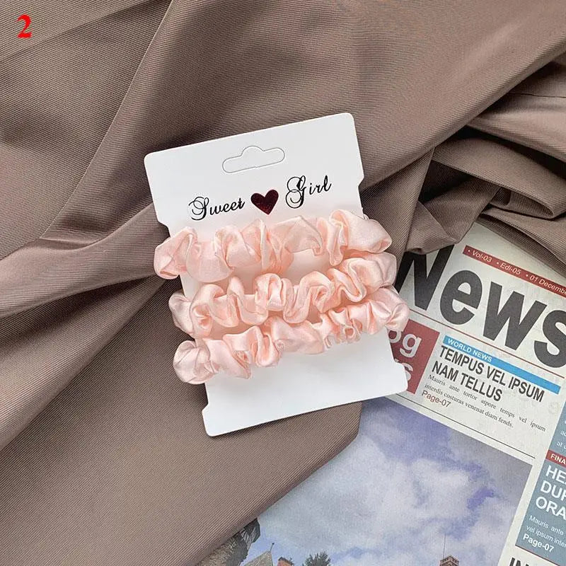 3pcs Beautiful Rubber Hair bands Hair tie Hair Accessories Satin Elastic Pigtails Ponytail Summer Women Children Candy Color — view 20 of product