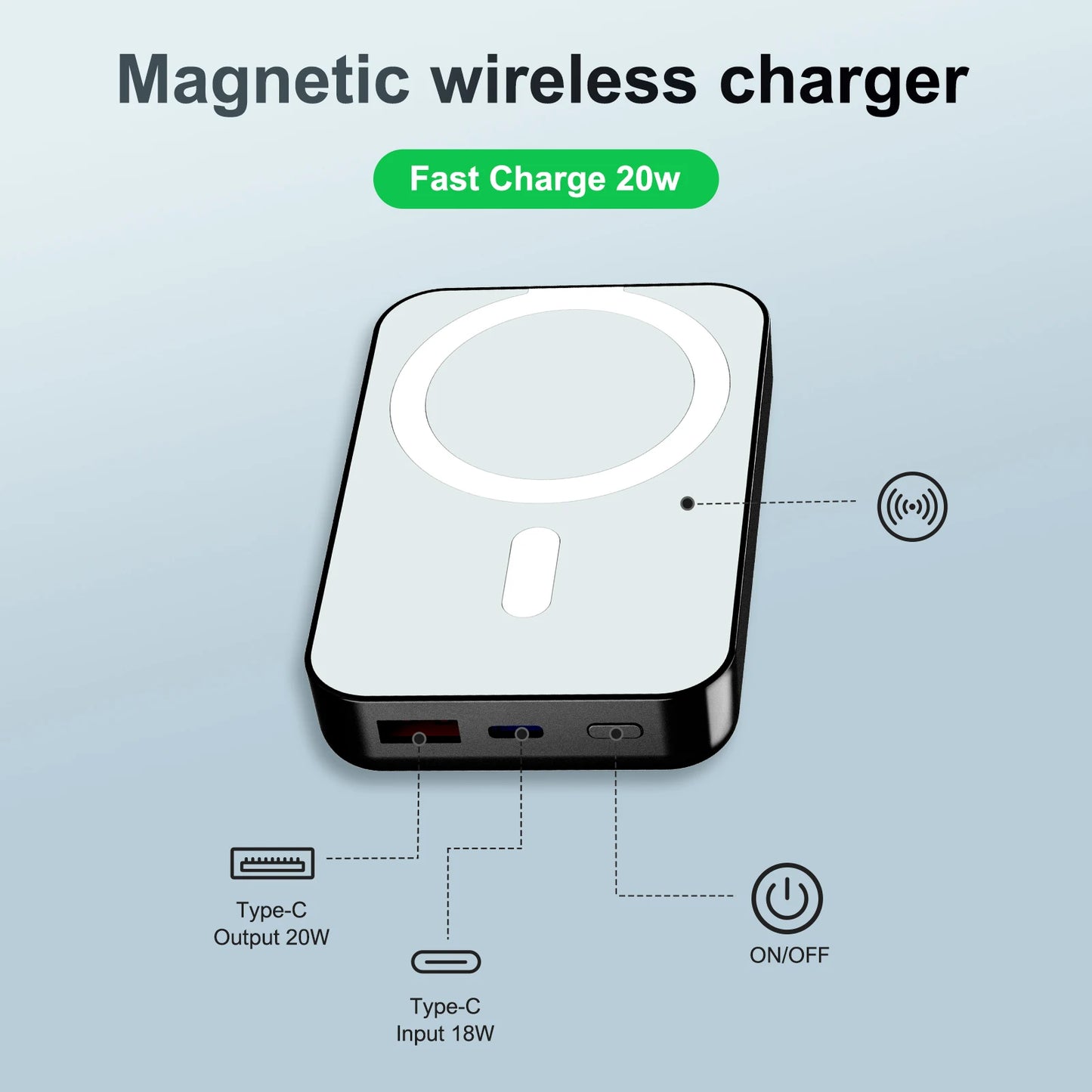Magnetic Wireless 10000mAh Power Bank — PD20W LED Display for iPhone MagSafe — view 3 of power banks
