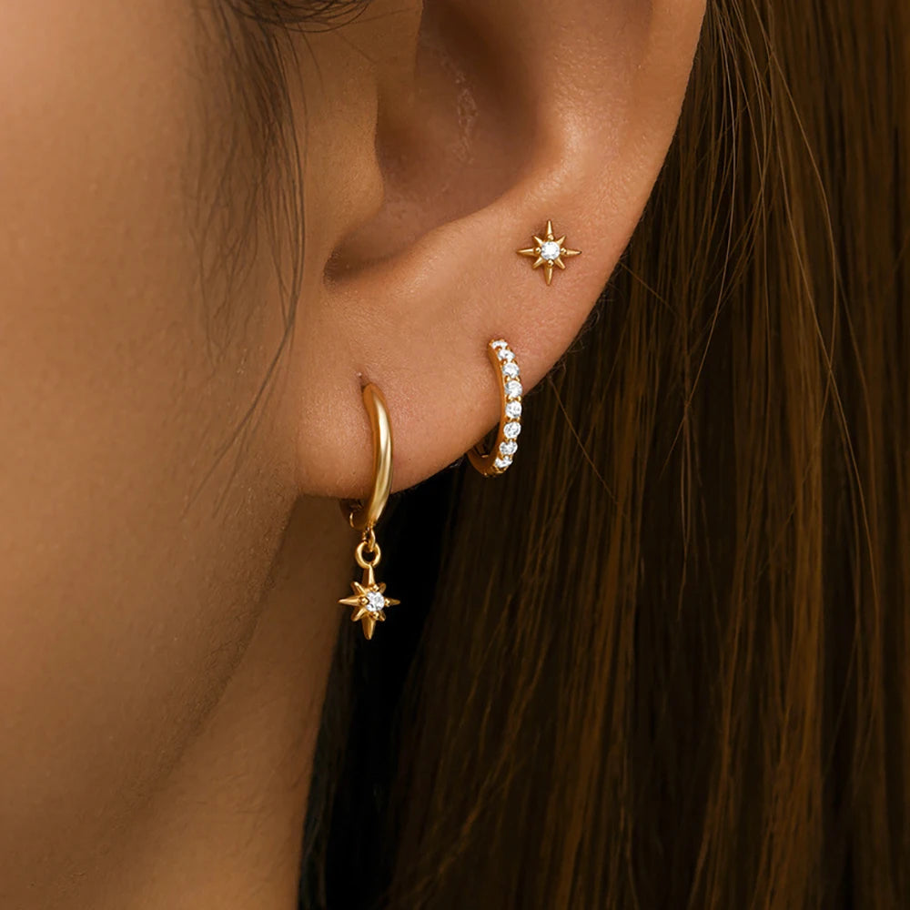 Women's 3pc Star Drop Earrings Set — 18K Gold Plated Round Dangle Jewelry — view 9 of jewelry