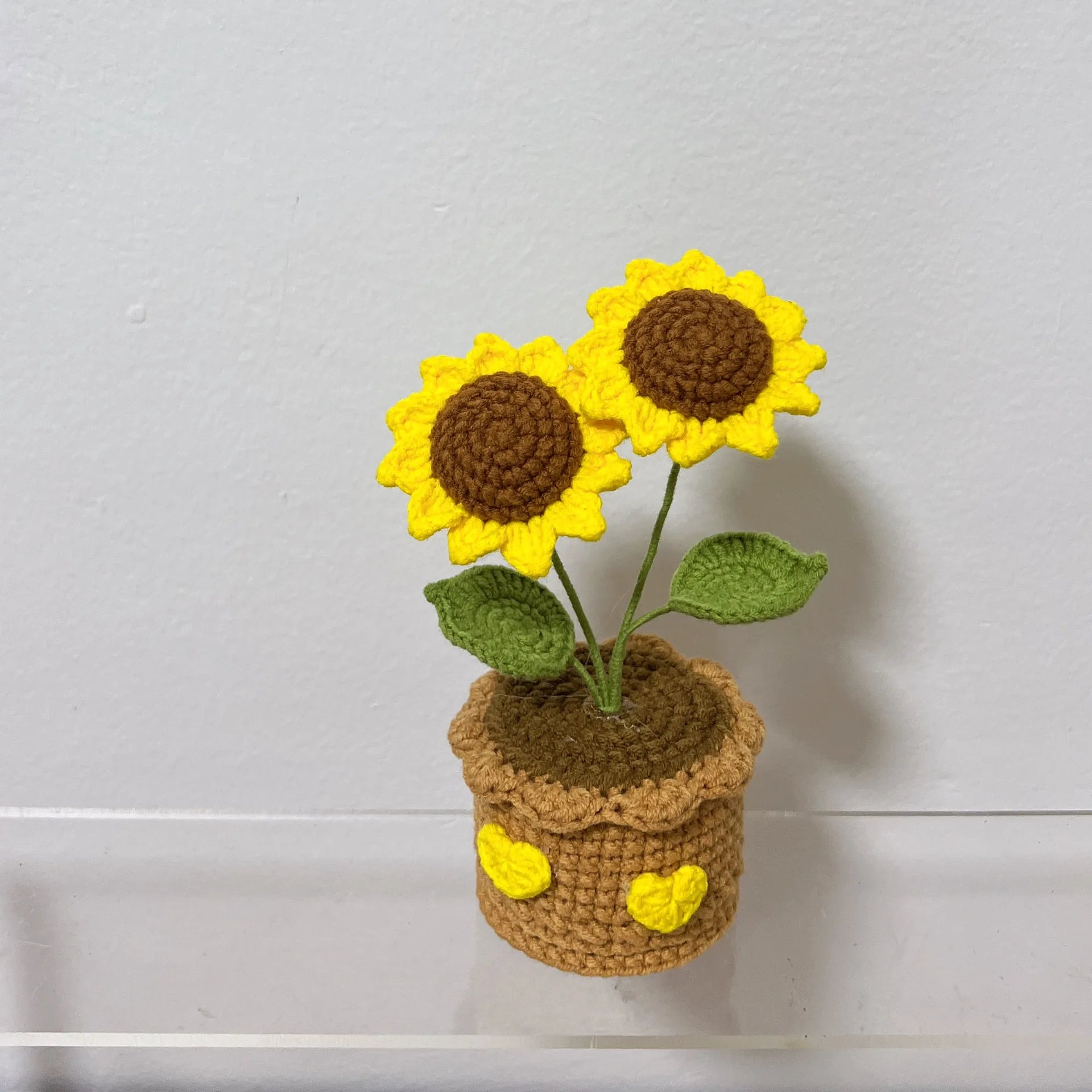 Home Decor Crochet Sunflower in Pot — Hand-Knitted Faux Flower Graduation Gift & Shelf Accent — view 19 of home decor