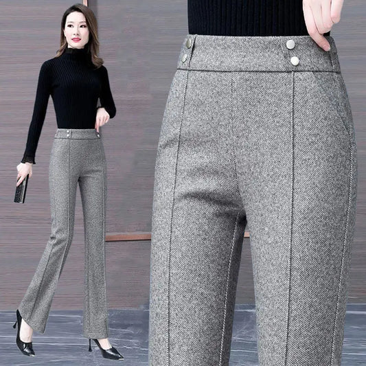 Office Lady Loose Flare Pants Autumn Winter Korean Woman Clothing Pockets Patchwork High Waist